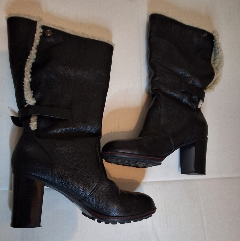 Tommy Girl  Black Pebbled Leather Fleece Lined  Knee High Boots 8 - Picture 2 of 15